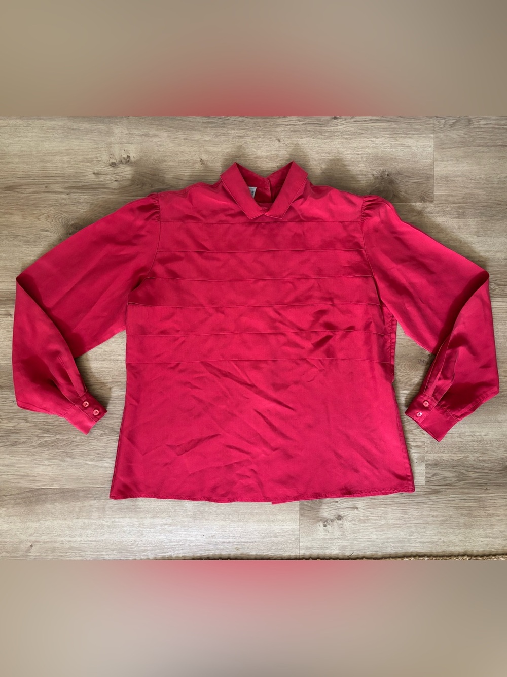 Vintage Silk Long-Sleeve Blouse Women’s 14 Red Collared Nordstrom